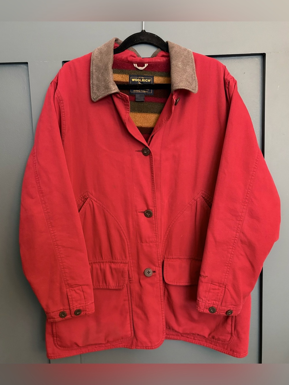 Vintage Woolrich XL Women’s Maroon Red Jacket Fleece Lined Cotton Loose Fit Coat